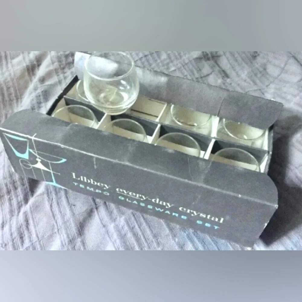 Vintage MCM Libbey Glasses Tempo Cocktail 8-Set 1960s Barware groovy Mod “NEW”